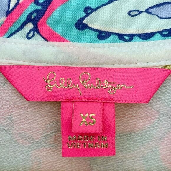 Lilly Pulitzer Killian Popover in Pink Tropics Print Ruffle Half Zip XS Pink Blu - Picture 6 of 8